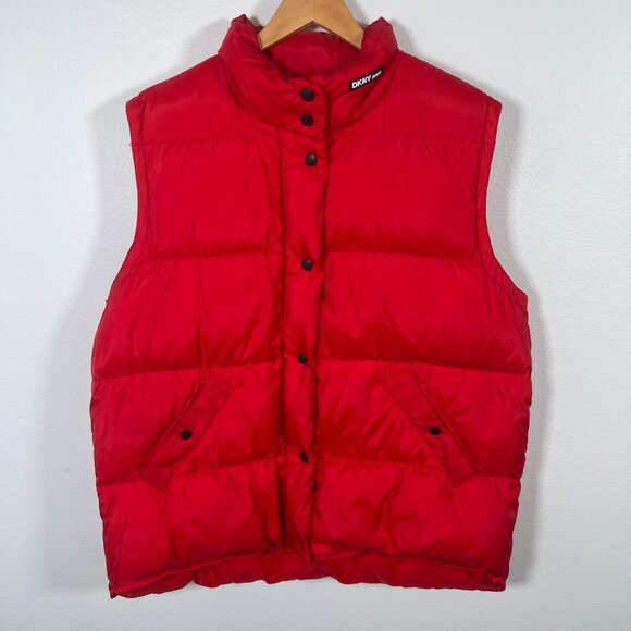 Vintage Y2K DKNY Down Puffer Vest Mens Large Red Outdoor Ski Winter Gorpcore - Picture 1 of 14